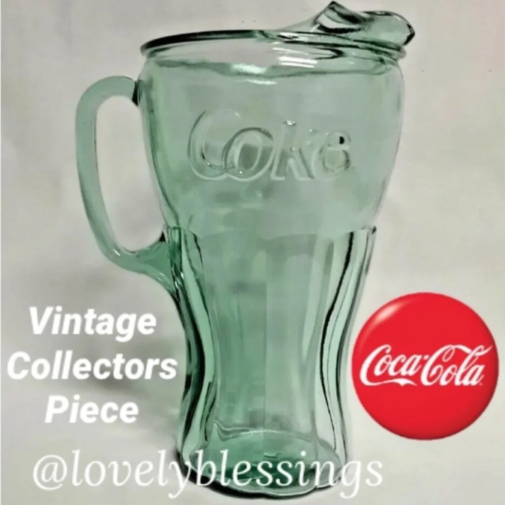 Coca Cola Vintage Barware Collectible Green Glass Drink Beverage Pitcher Retro
